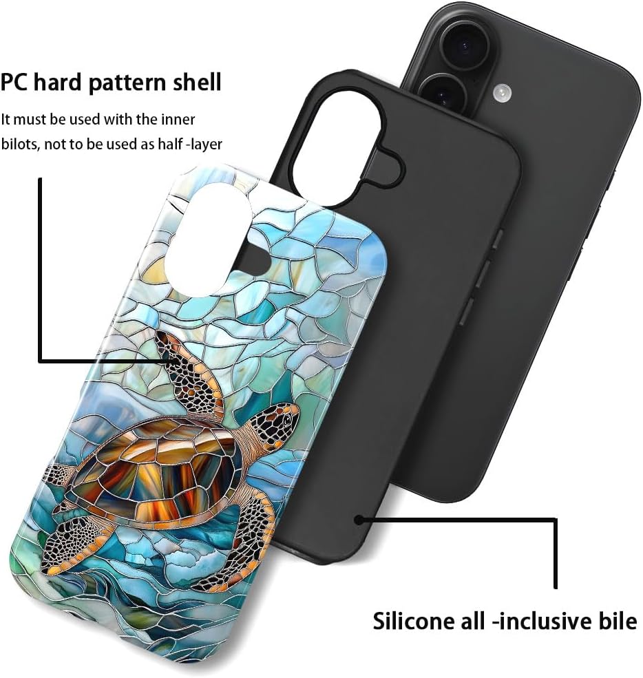 DAIZAG Case Compatible with iPhone 17,Glossy Durable Shock Protection Cover for Girl Women,Stained Glass Turtle Ocean image 3