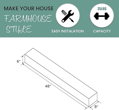 Miniatura 2 de Mantel para chimenea de 48 pulgadas, estante flotante con acabado rústico, estante de pared de madera con soporte invisible resistente para