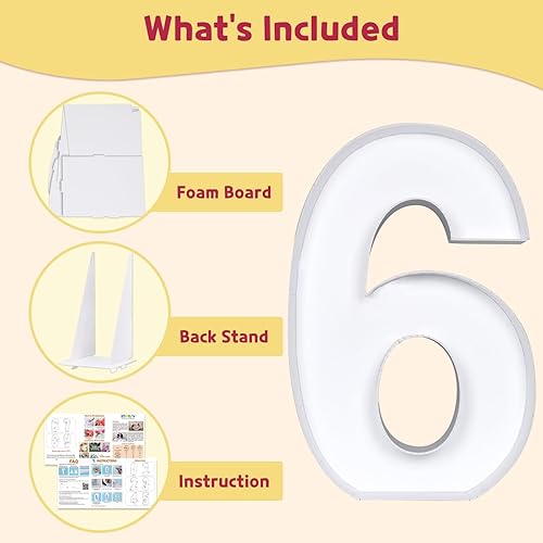 Miniatura 4 de Imprsv Marco de número de mosaico de 3 pies para globos, marquesina número 6 para decoraciones de dulces 16, 60 cumpleaños y aniversario, números de