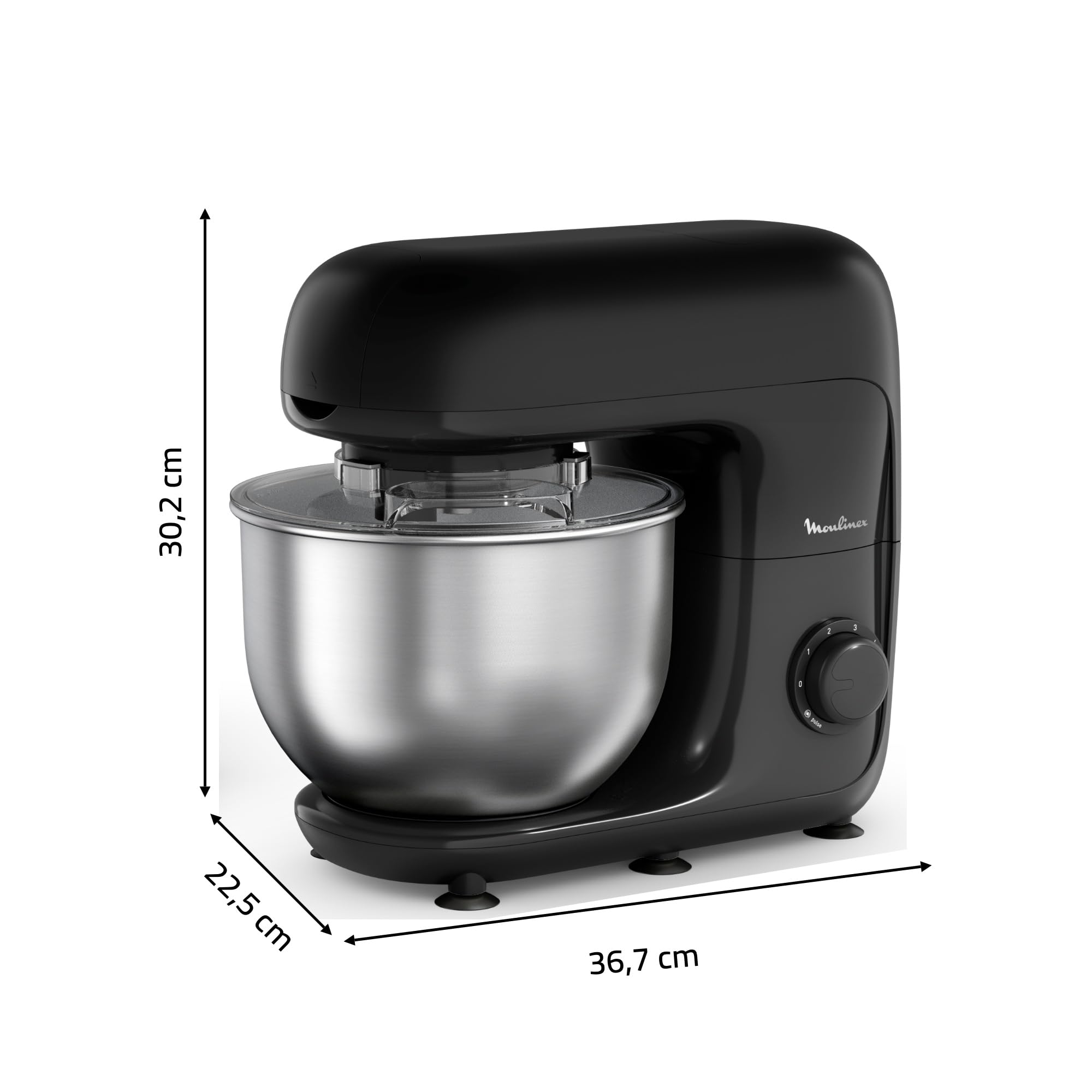 Moulinex Bake Essential, Robot pâtissier, Bol inox 4.8 L, 800 W, Kit accessoires, Batteur, Fouet, Pétrin, Hachoir à viande, Résultat homogène, Noir, QA161810