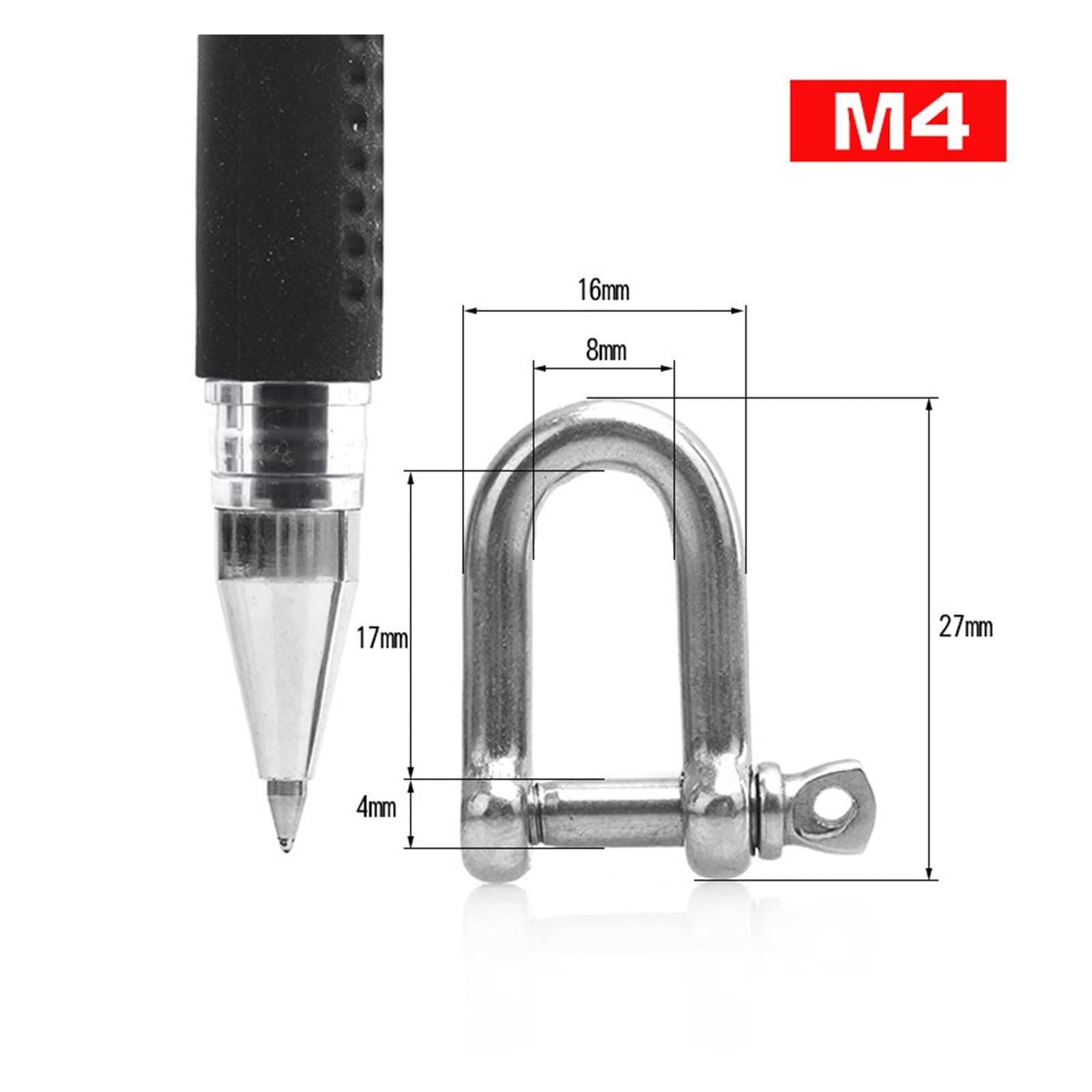 Grillete de acero inoxidable tipo D, grilletes de arco reutilizables en forma de U, resistentes para aparejos, levantamiento de carga y seguridad