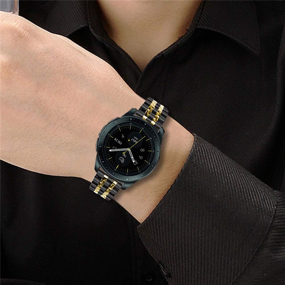 Band Compatible for Samsung Galaxy watch 6/6 Classic/Galaxy Watch 5/5 Pro / 4/4 Classic / 3 41mm / Active 2, 20mm Stainless Steel Metal Replacement Strap for Women Men (Black-gold)