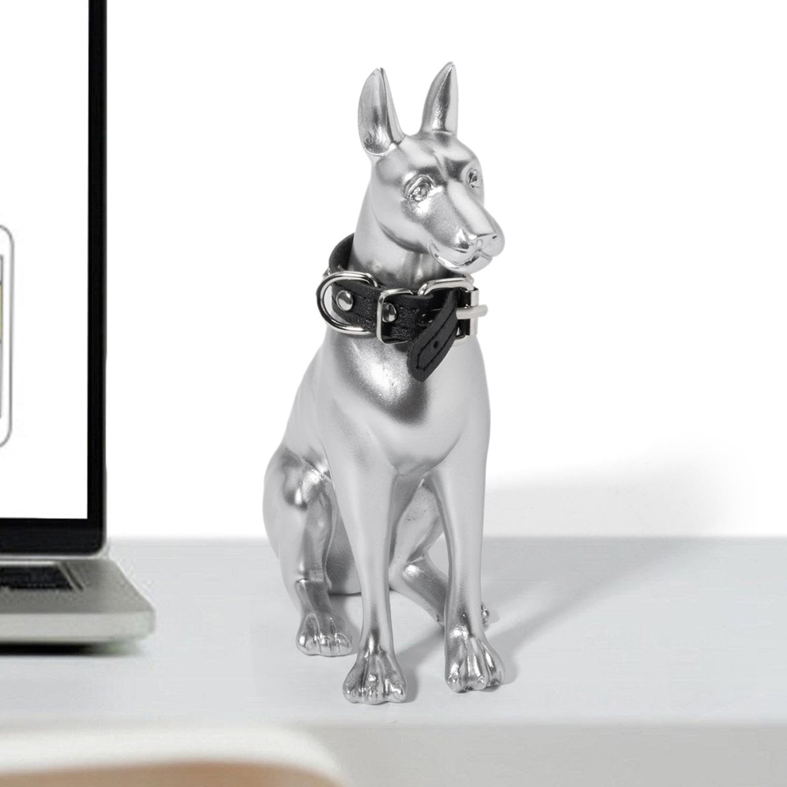 Anulely Escultura de perro Doberman, estatua de perro, letrero de bienvenida de resina en el, figura de estatua de animales de arte grande, perro al aire libre, cartel de bienvenida, estatua