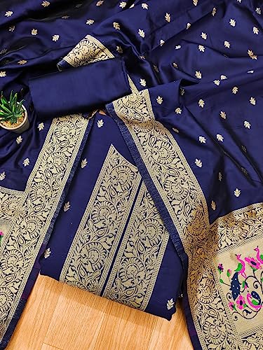 Image of Pandadi Women's Banarasi Paithani Woven Design Dress Material