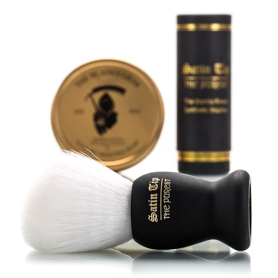 The Blades Grim & Satin Tip White Synthetic Shave Brush & Smolder Soap Kit