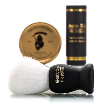 The Blades Grim & Satin Tip White Synthetic Shave Brush & Smolder Soap Kit