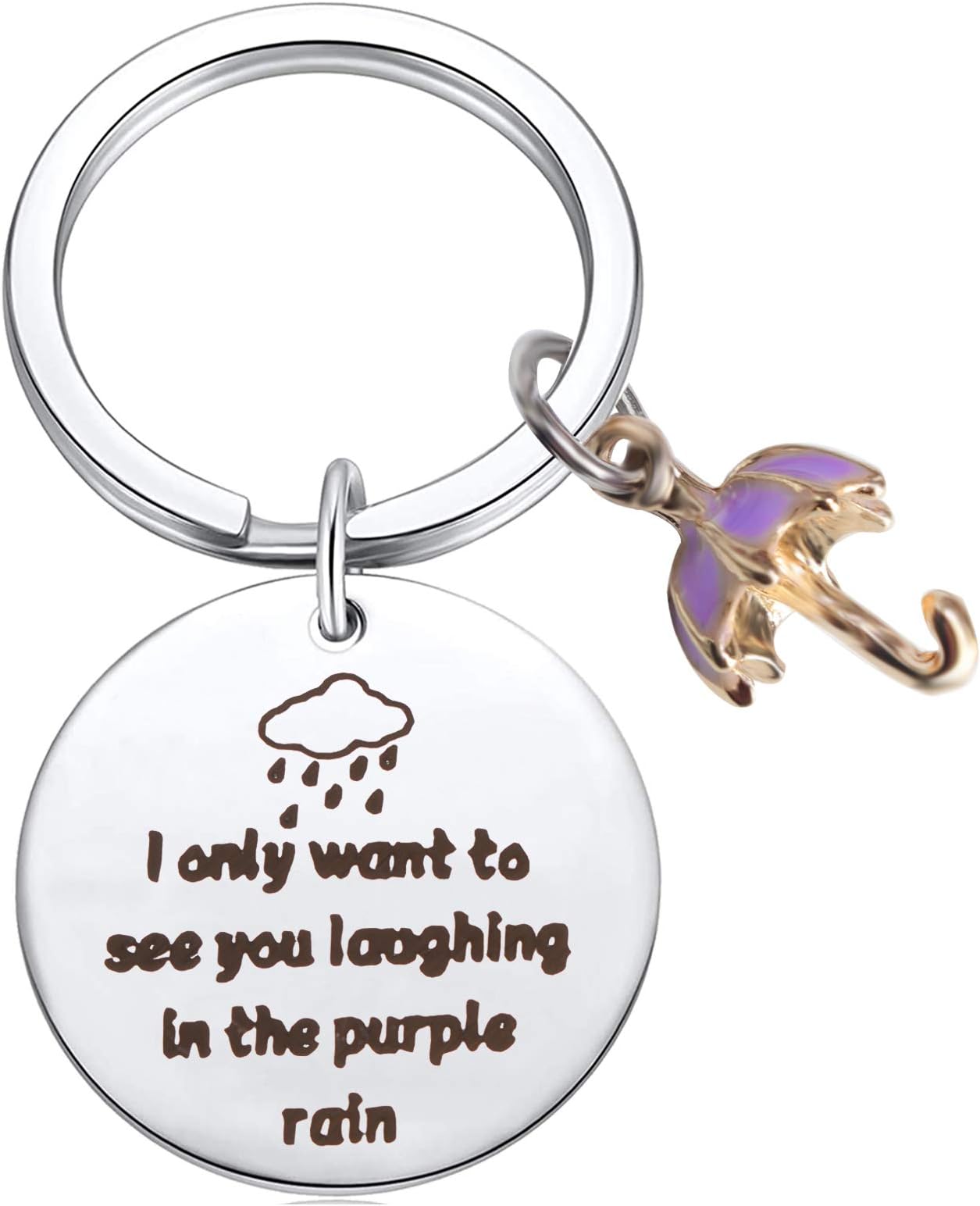 TongXin The Umbrella Academy Inspired Jewelry I Only Want to See You Laughing in The Purple Rain Keychain for Umbrella Academy Fans