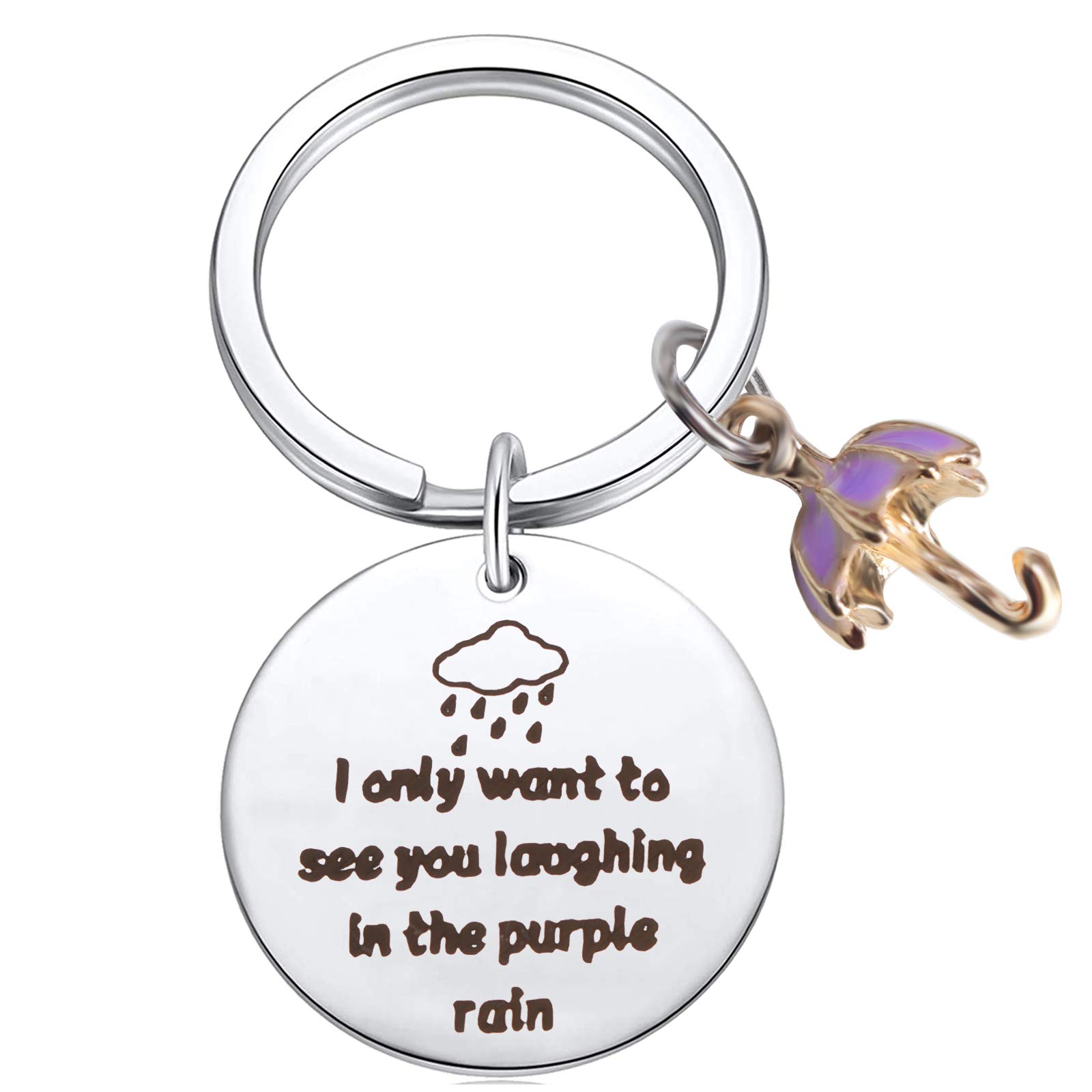 TongXin The Umbrella Academy Inspired Jewelry I Only Want to See You Laughing in The Purple Rain Keychain for Umbrella Academy Fans