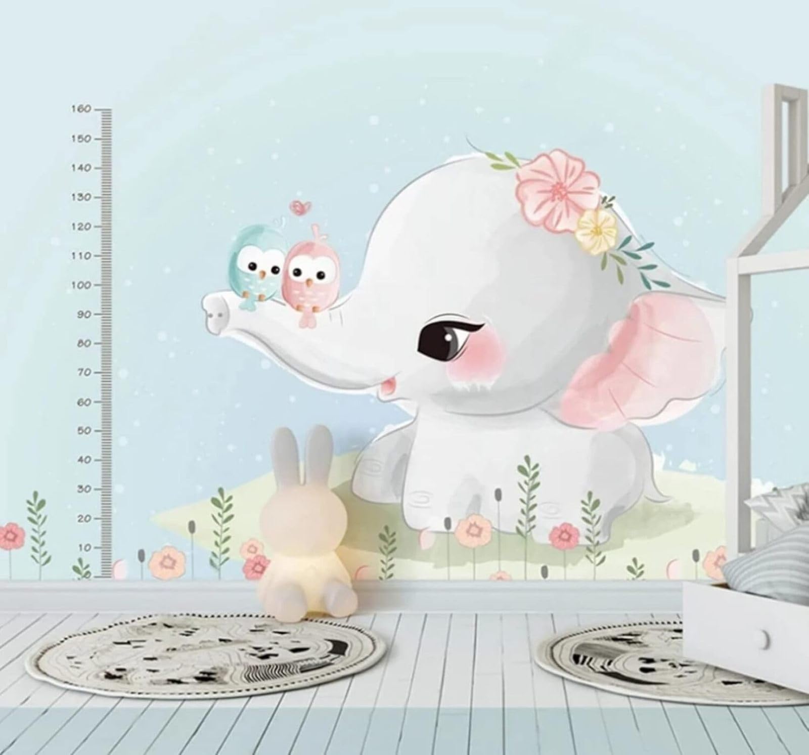 Cute Cartoon Elephant Hand Drawn Birds 3D Wallpaper Easy Install Feature Office Living Room Sofa Bedroom TV Background Wall Decoration-150cm×105cm