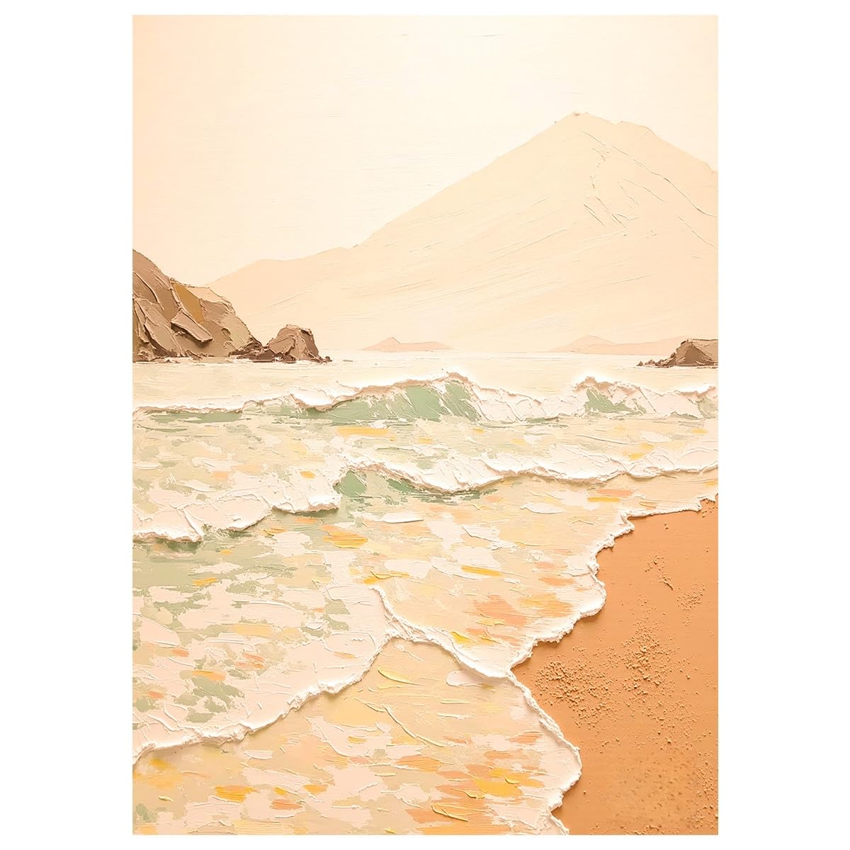 LCDIUDIU Coastal Beach Scene Landscape Oil Paintings Hand Painted Thick Textured Layered Ocean Waves Canvas Wall Art Modern Unframed Artwork Wall Decor for Living Room Bedroom 50X70Cm(20X28Inch)