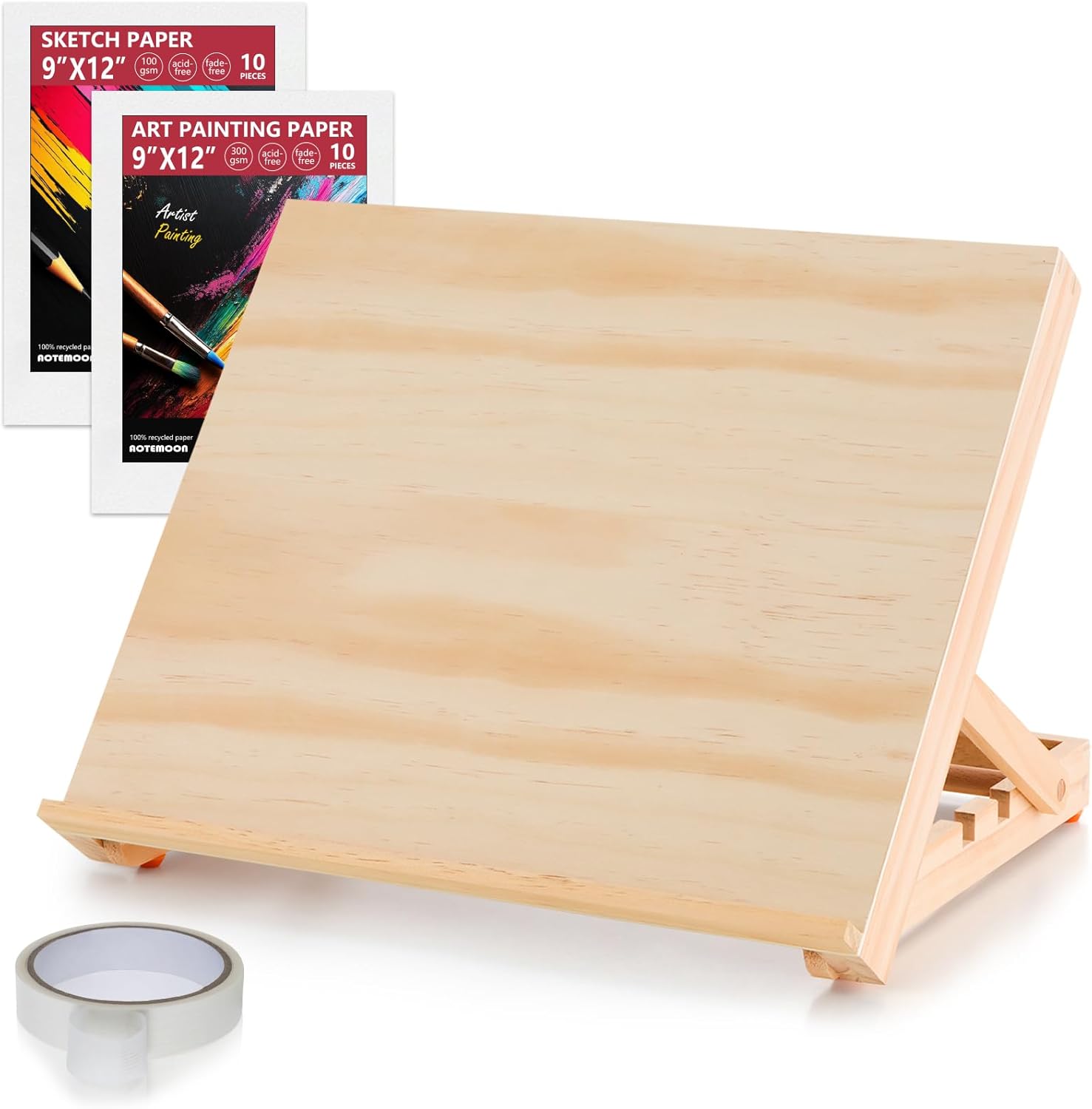 Tabletop Easel for Painting, 13.8"x11.4" Adjustable Portable Art Easel Includes Art Painting Papers, Sketch Papers and Masking Tape, Pinewood Drawing Board for Canvas, Books and Artwork Table easel set