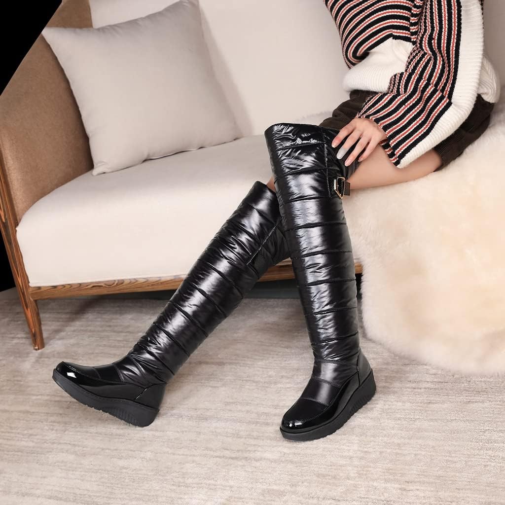 Women's Winter Over The Knee Thigh High Snow Boots Waterproof Rain Warm Fur Lined Wide Calf Snow Boot