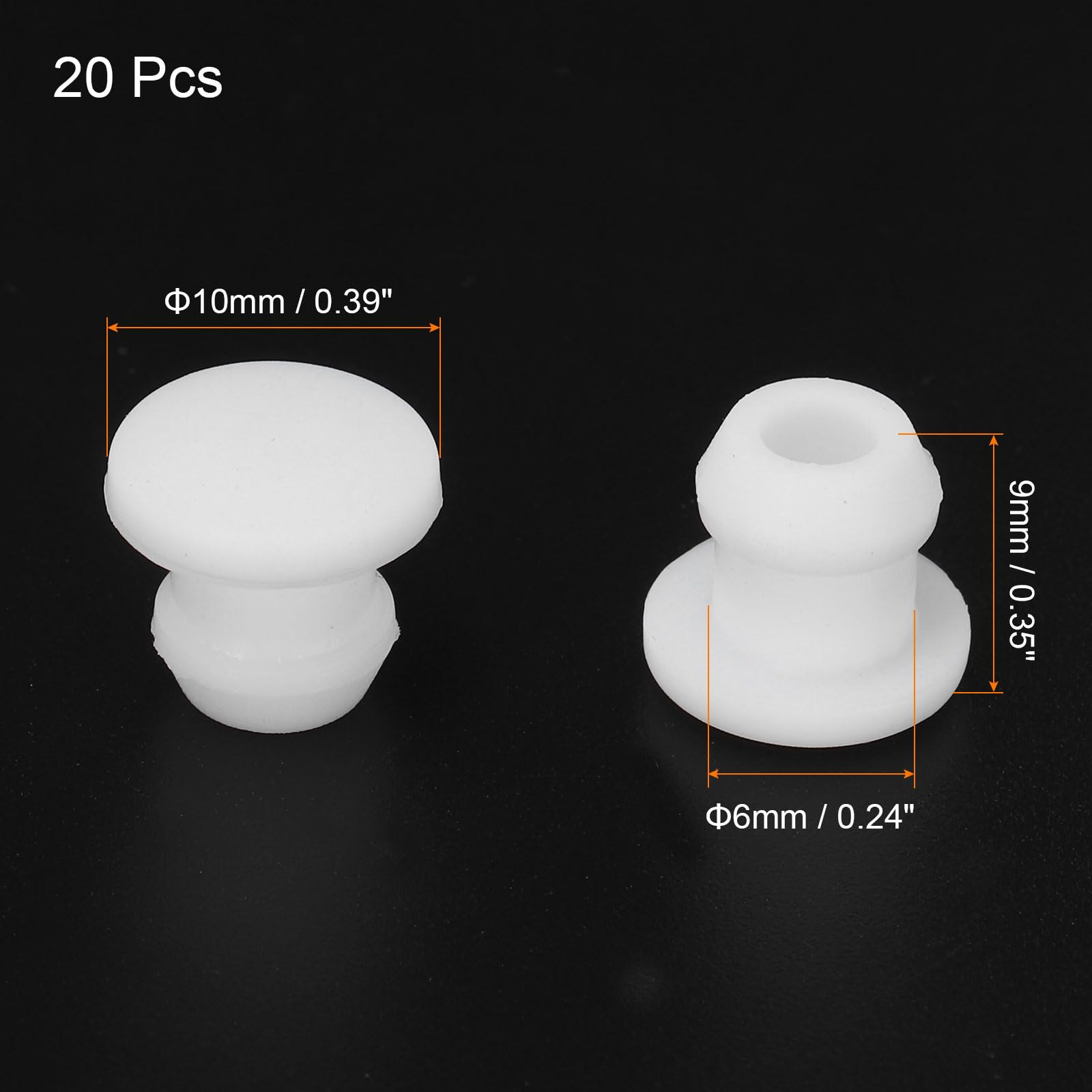 QUARKZMAN Siliconen vergrendelende zekeringsgat stop rubber paneel afdichting afdekking bundig type paneel rond voor keuken rubber schots waterdichte afdichtstop 6 mm/0,24 inch wit pak van 20