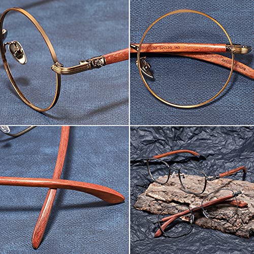 Occhiali da lettura rotondi alla moda retrò da uomo e da donna, lettori di computer con blocco della luce blu con braccio in legno (colore: rosa (titanio puro), dimensioni: 0.5X)