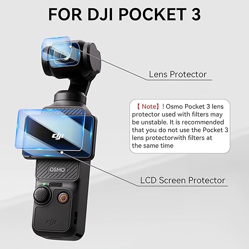 Miniatura 7 de 2 protectores de lente + 2 protectores de pantalla LCD para DJI Osmo Pocket 3, película de vidrio templado ultra transparente resistente a los