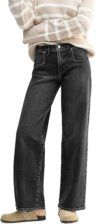 EMMIOL 047 Mid Rise Straight Leg Womens Baggy Jeans, Y2K Boyfriend Wide Leg Cute Trendy Loose Fit Denim Pants Stretch