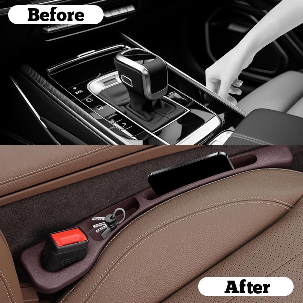 Car Seat Gap Filler, Built-in Storage Slot & Seat Belt Pass-Through Design, No-Readjust Gap Blocker Organizer for SUV Truck Sedan, Universal Fit Car Interior Accessories (Black) - 5