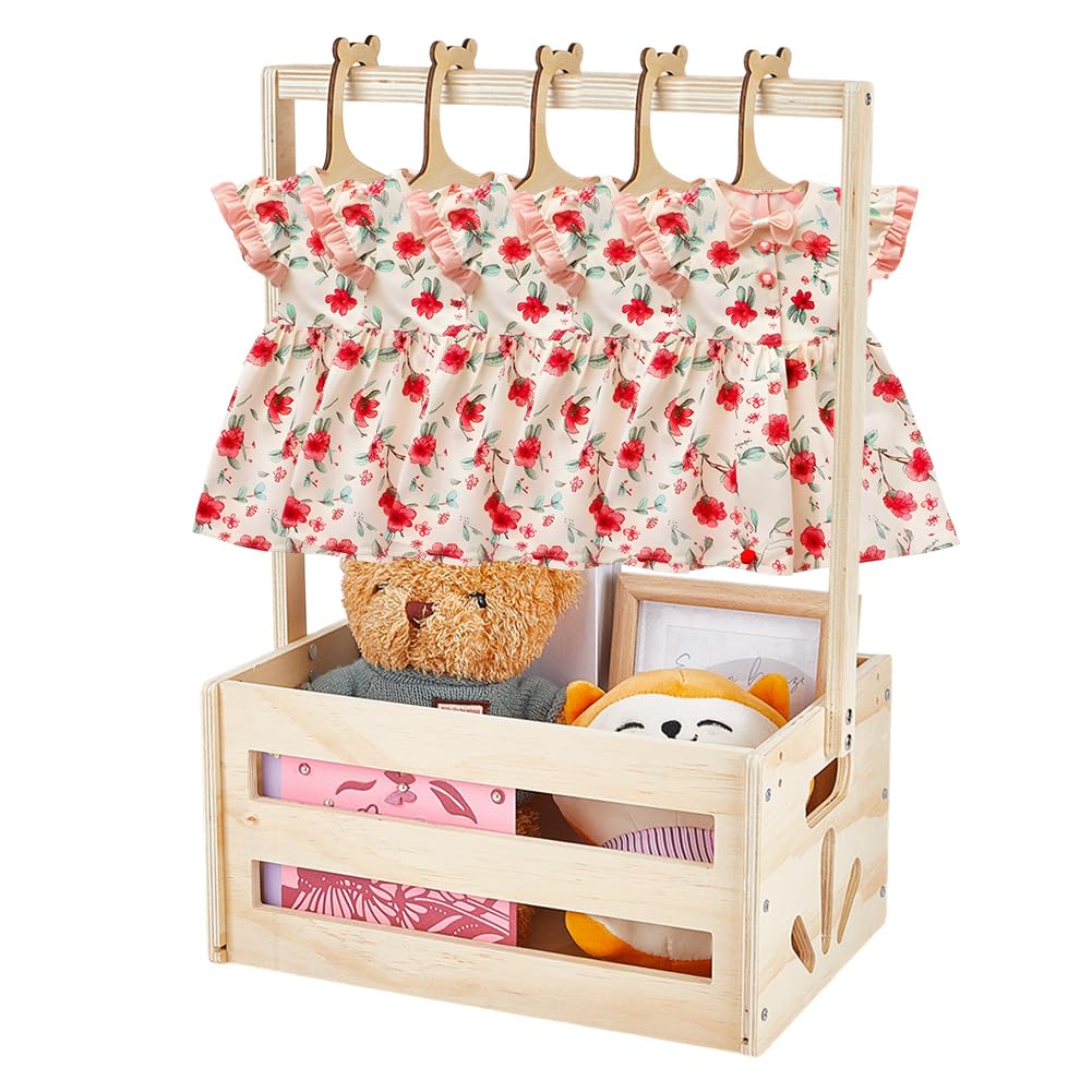 Holz Babykorb Kiste 34 x 23 cm Willkommensgeschenkkorb Mit Griff Und Kleiderbügeln Babykiste Für Babyparty Geschenkbox Für Neueltern