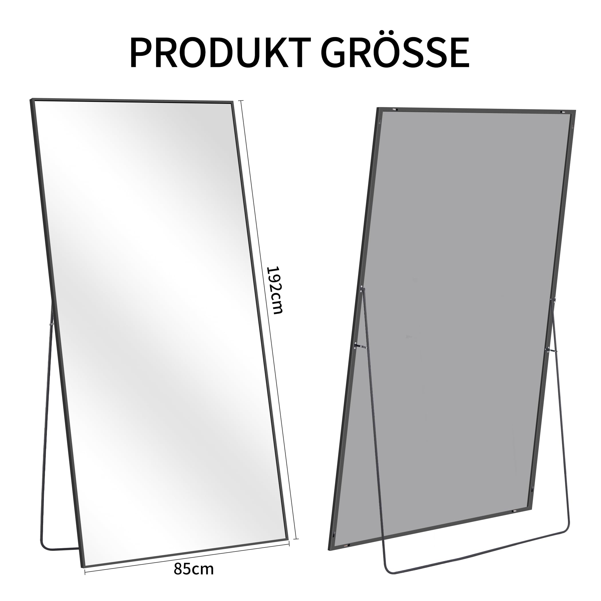 KOCUUY Rechteckig Ganzkörperspiegel, 192 x 85 cm Großer Standspiegel, Groß Wandspiegel mit Schwarz Aluminium Rahmen, Hängend, Stehend, Kippbar, für Wohnzimmer, Schlafzimmer und Flure