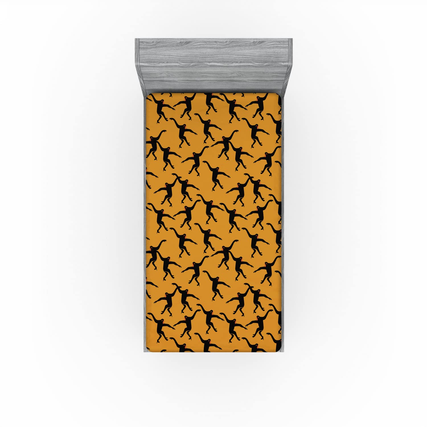 Ambesonne Gorilla 2 Pack Fitted Sheet, Jumping Monkey Silhouettes, Bed Cover All-Round Elastic Deep Pockets 2 Pieces, Package Contains 2 Twin XL Size Fitted Sheets, Orange Grey