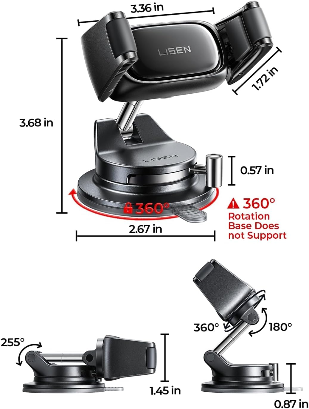 LISEN Suction Phone Mount for Car, [95% Cases Friendly] Car Phone Holder Mount Vacuum Dashboard Phone Holder, Car Cell Phone Holder for iPhone 17 16 15 Pro Max Air Galaxy S26 S25 Cases, Gifts for Mom — view 10