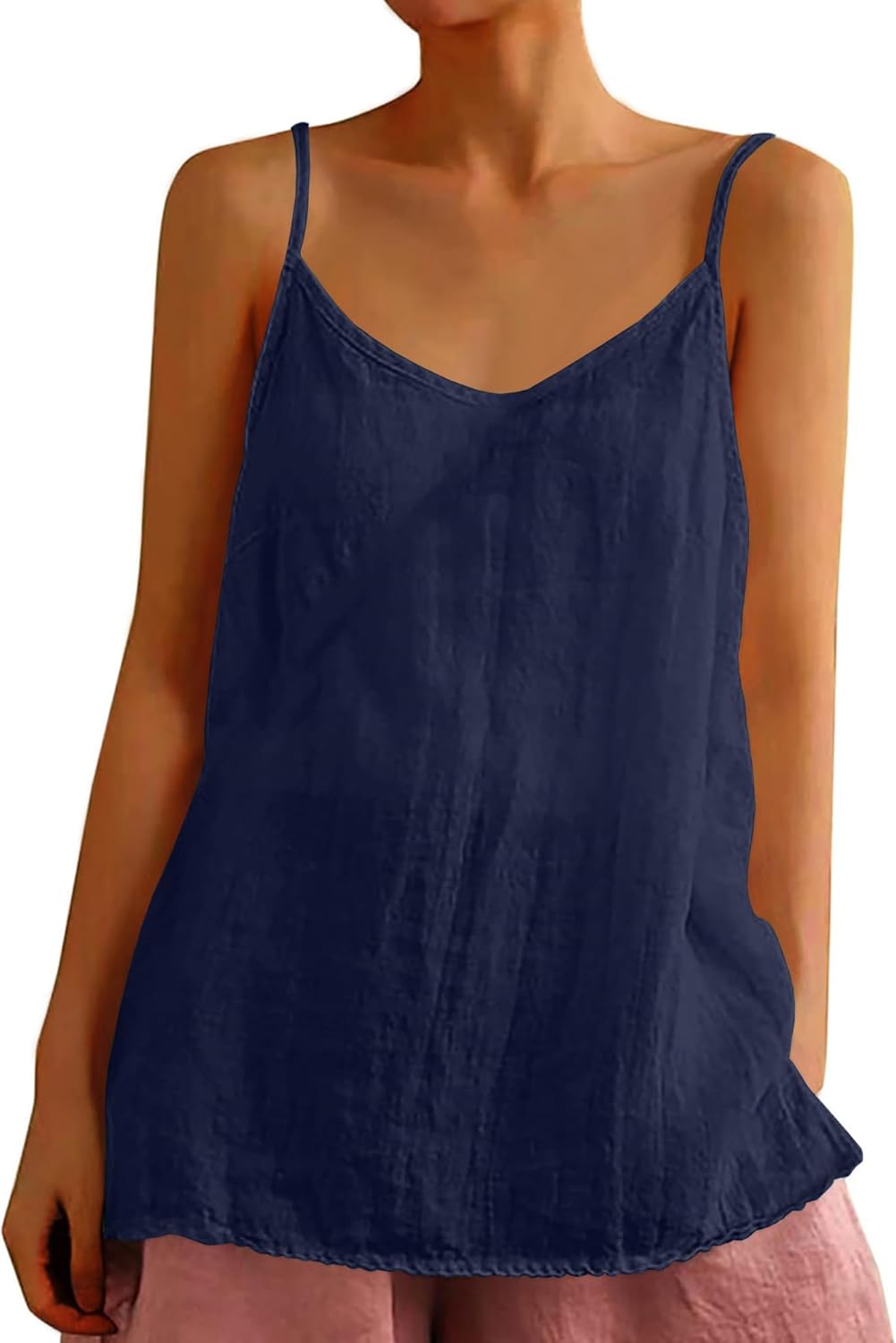 Womens Tank Tops Summer Casual Sleeveless V Neck Camisole Loose Fit Spaghetti Strap Cami Shirts