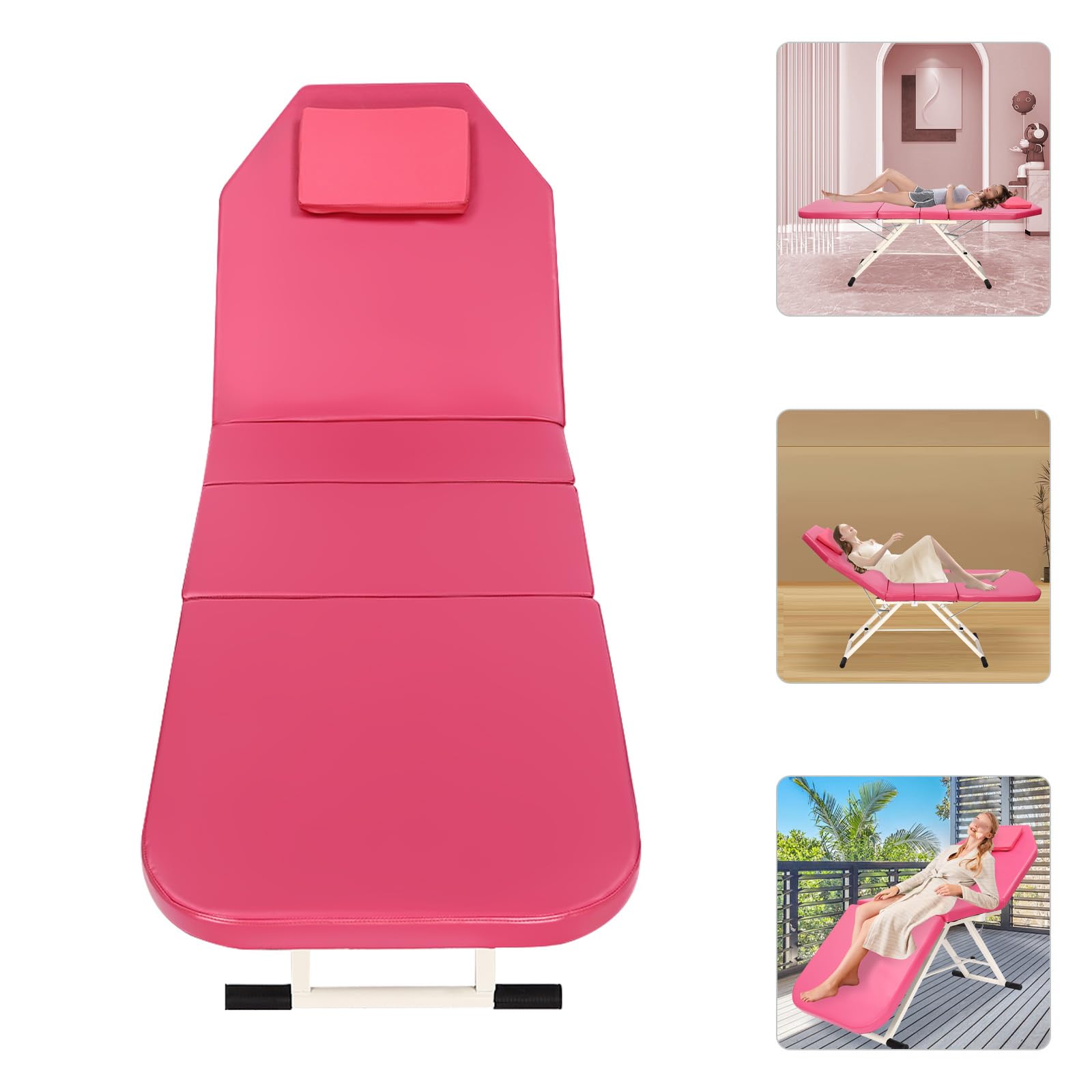 Camilla de masaje plegable, silla de cosmética, camilla de masaje, portátil, salón de spa, cama facial, mesa de masaje, silla de 71 pulgadas (rosa)