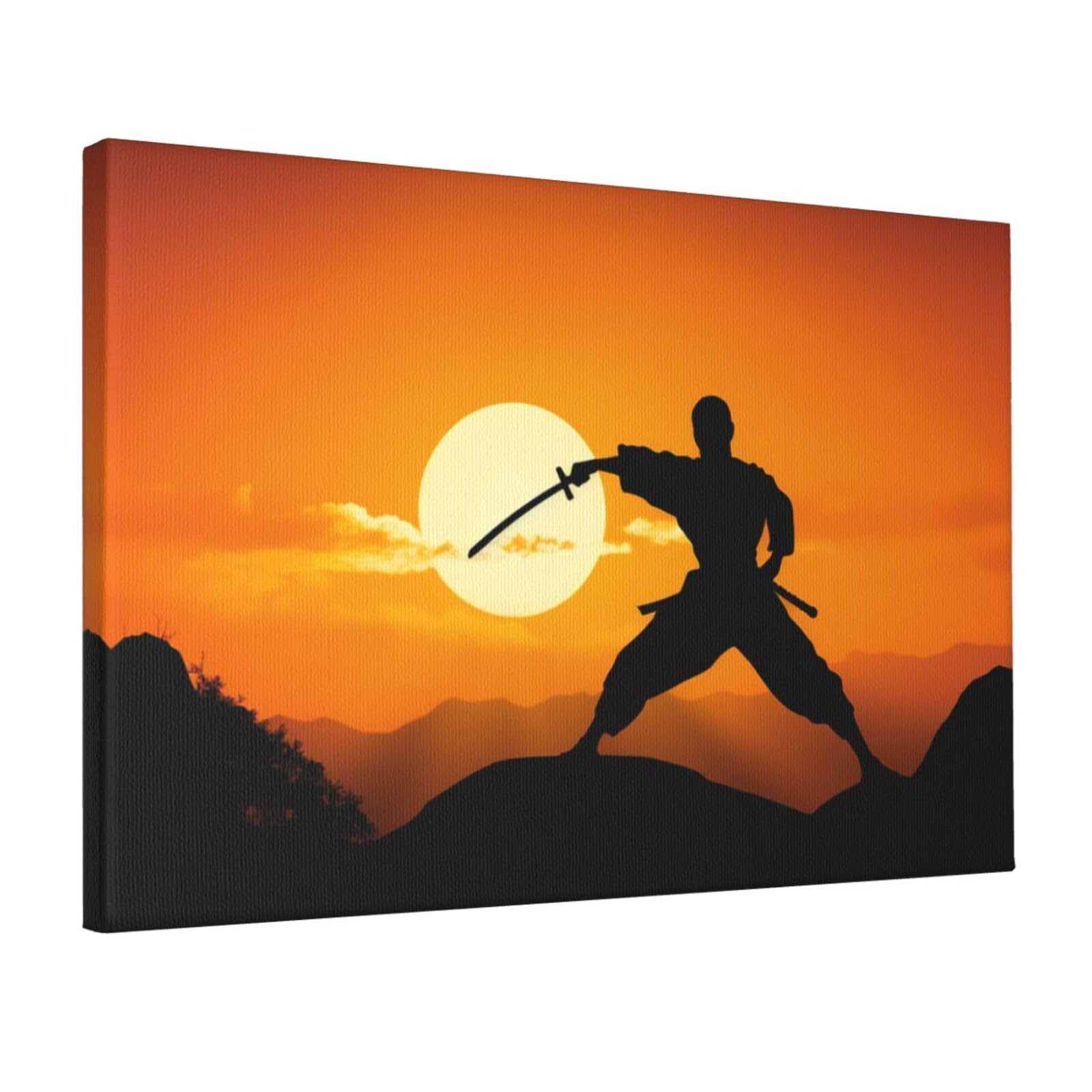 Canvas Wall Art for Living Room Wall Decor 12"x18" Modern Artwork Painting Pictures Hanging Canvas Prints Sun Karate Silhouette Aesthetic Wall Art for Bedroom Bathroom Office Wallart Decor