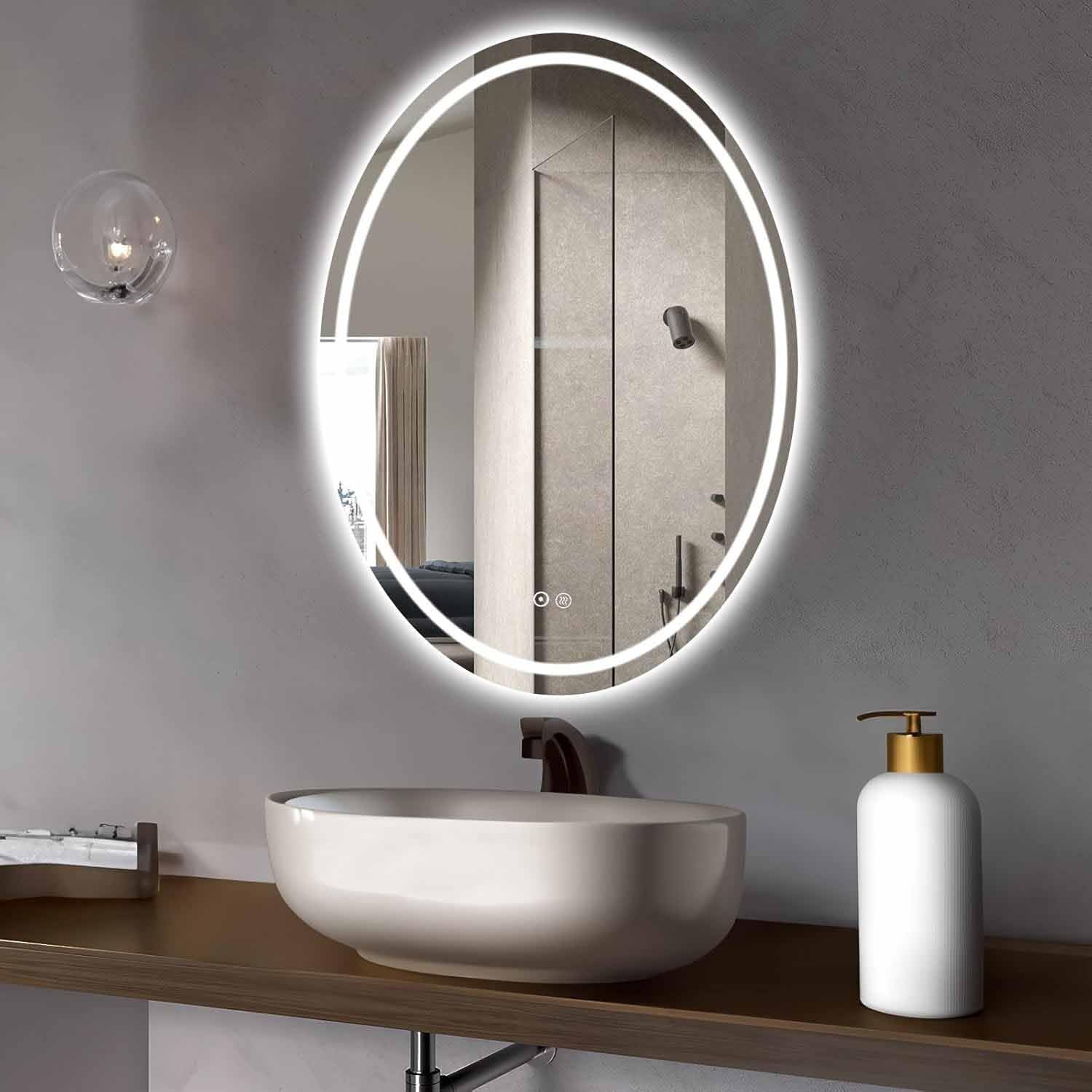 FGXHHS 40"x30" Large Bathroom LED Vanity Mirror for Wall 32"x24" Oval Modern Anti-Fog with 3-Color Dimmable Lights Frontlit & Backlit Lighted(Frontlit,70x90cm)