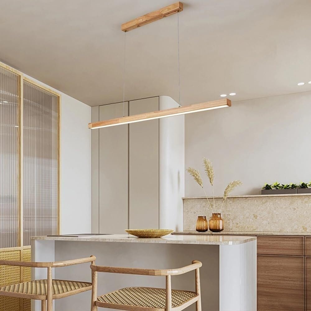 LED Lampada a sospensione in legno Lampadario lineare minimalista Lampada da soffitto Lampada a sospensione a striscia lunga Lampadari moderni per tavolo da pranzo Lampade a sospensione per soggiorno