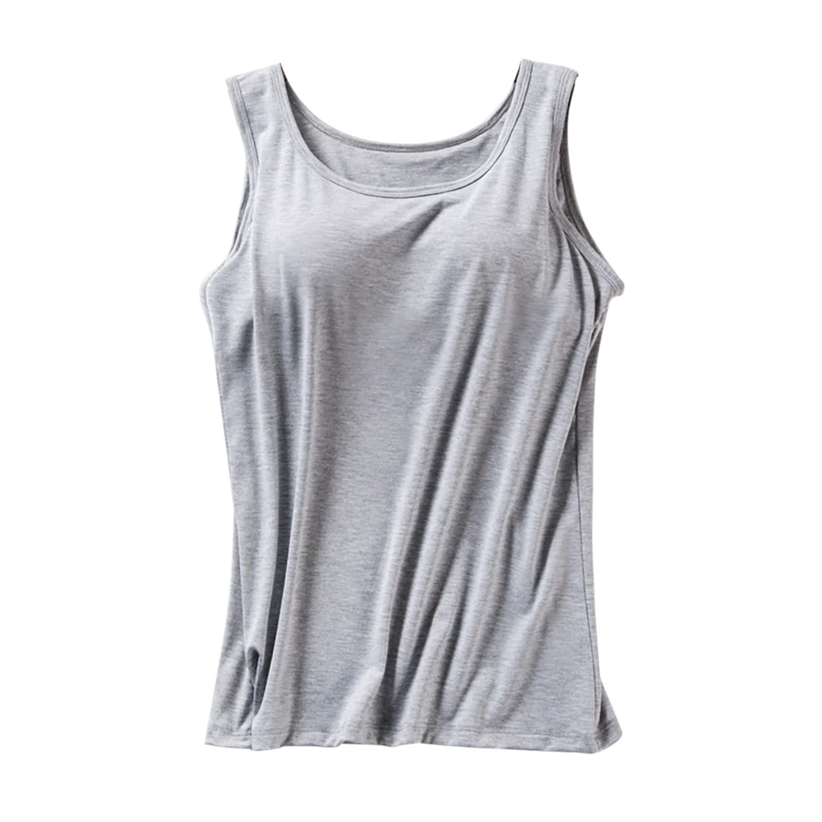 Camiseta sin mangas larga para mujer con sujetador integrado de algodón sin aros acolchada