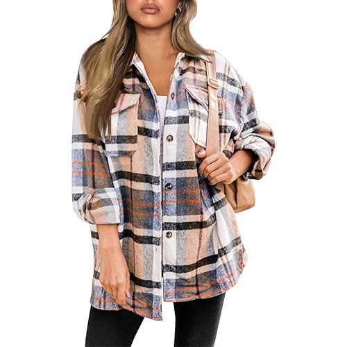 AUTOMET Womens Fall Outfits Fashion Clothes Shackets Flannel Plaid Button Down Long Sleeve Shirts Jackets