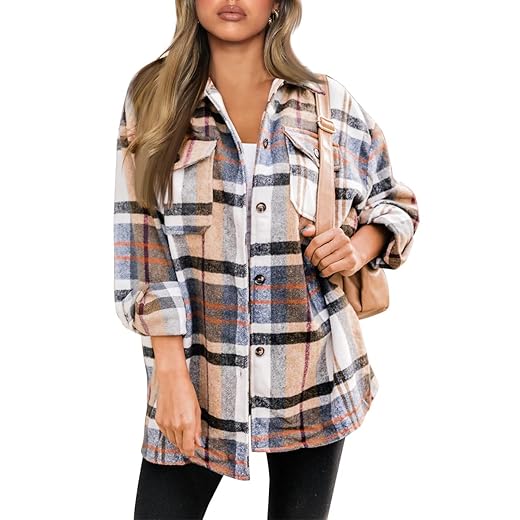 AUTOMET Womens Flannel Shackets Plaid Button Down Shirts Fall Winter Jackets Cute Tops Trendy Cowgirl Outfits Teen Sweaters