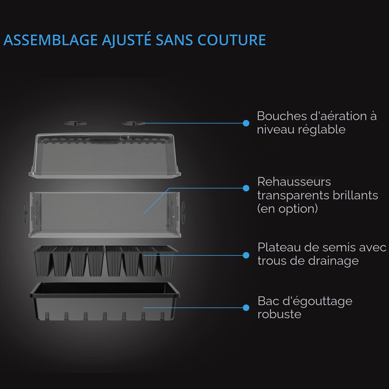 AC Infinity Dôme d'humidité, kit de Germination avec Plateau d'égouttement Robuste, Plateau de semis de 5 x 8 cellules et Panneaux d'extension ventilés en Hauteur, pour Le démarrage des graines, la