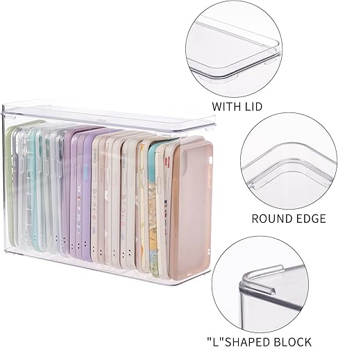 Miniatura 3 de FABROK Organizador de plástico para teléfono, caja de almacenamiento transparente con tapa para teléfono celular, fundas básicas, caja de
