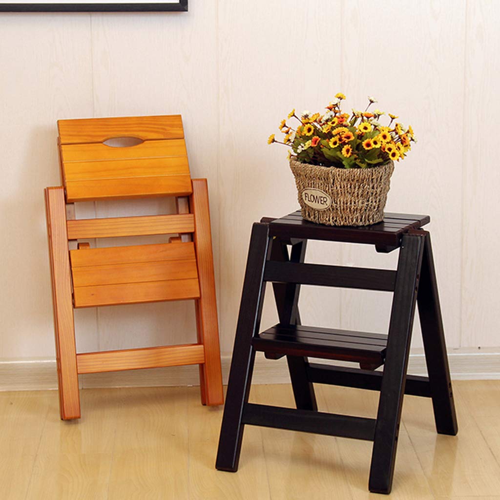 Madera sólida 2 Pasos Escalera Silla Taburete Multifuncional de Madera Taburete de Paso Estante de Flores Plegable/Banco de Zapatos/estantería de Almacenamiento, MAX.150kg