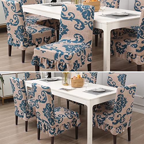 Image of HOKIPO Dining Chair Frill Protector Cover Set of 2 Elastic Slip Covers (AR-4074-D6*2),Beige
