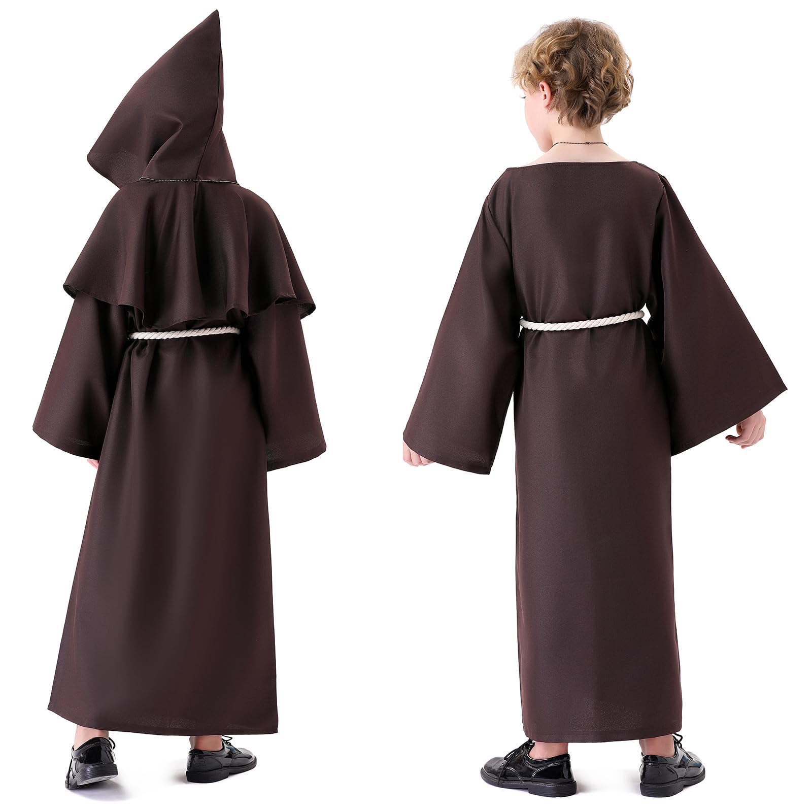 Banchif Costume Bambino Medievale Halloween Bambino Costume Monaco Sacerdote Accappatoio Costume di Carnevale da Bambino Con Cappuccio e Monaco Medievale