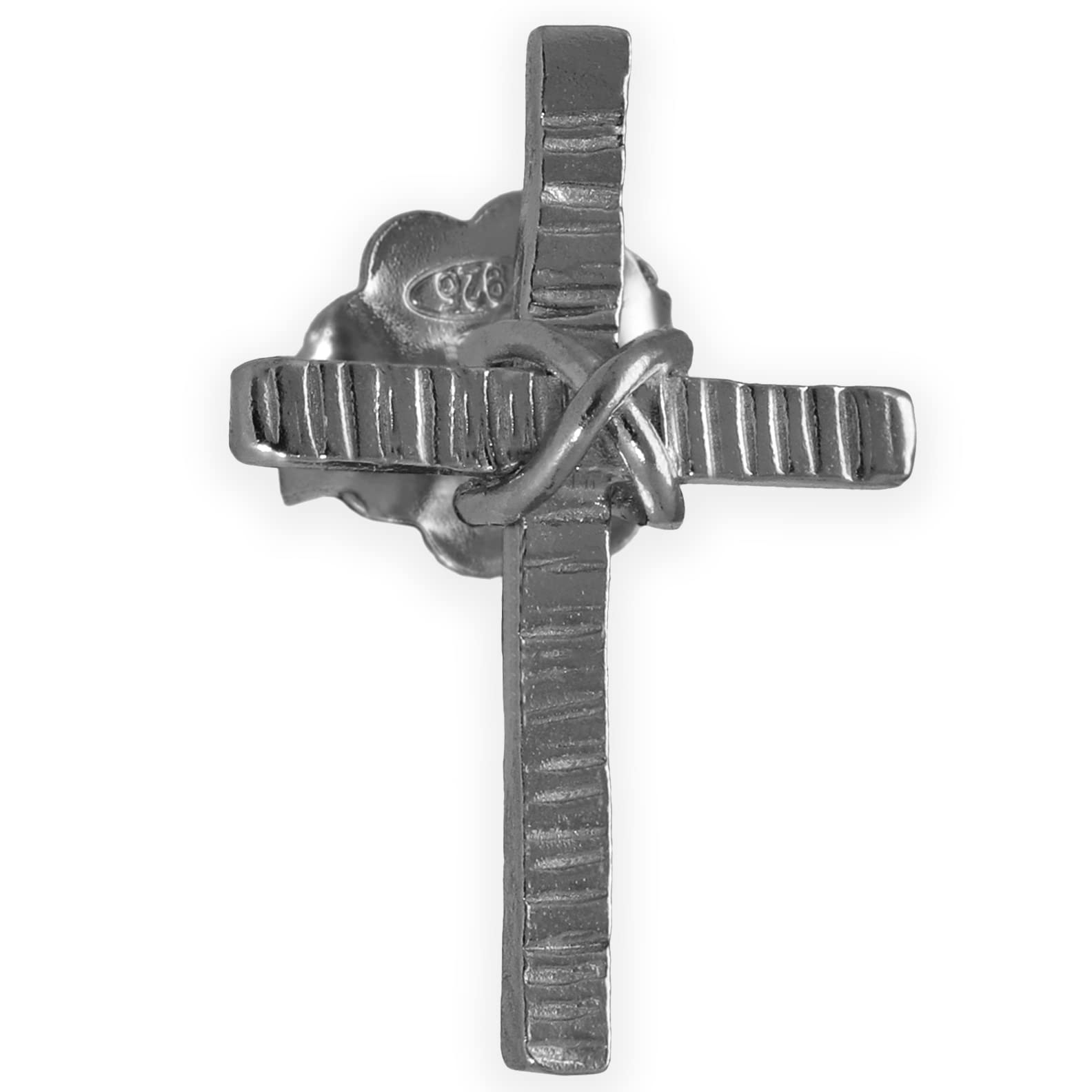 Herren Kreuz Ohrstecker Ohrring aus 925 Sterlingsilber Geschwärzt Anthrazit Gehämmert - Modern Stylisch - Nickelfrei Hypoallergen - Handmade by Emmanuela