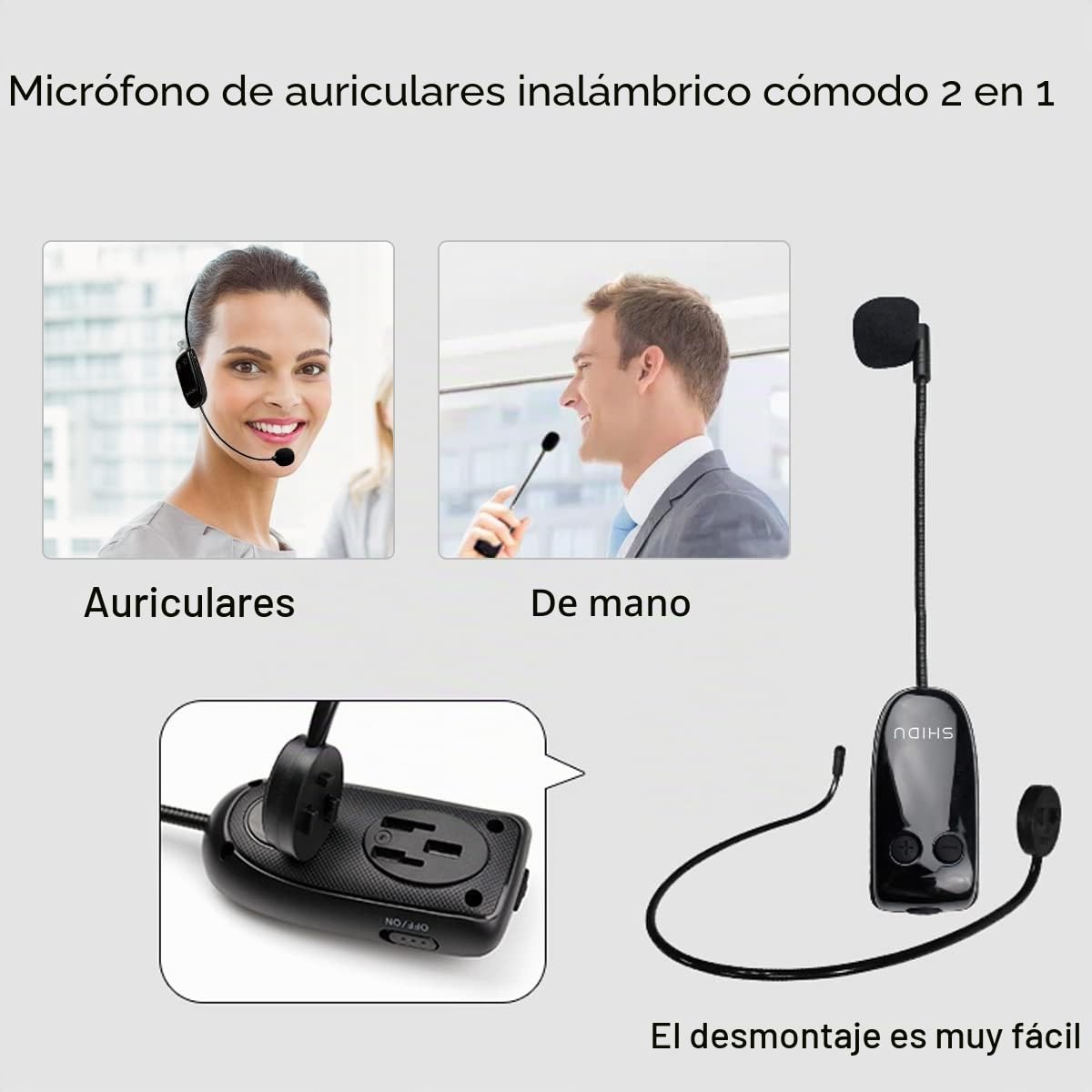 Amplificador de voz inalámbrico con auriculares de micrófono, micrófono de auriculares recargable de 18 W con altavoz, megáfono de sistema PA personal impermeable ResponseBridge para profesores etc.
