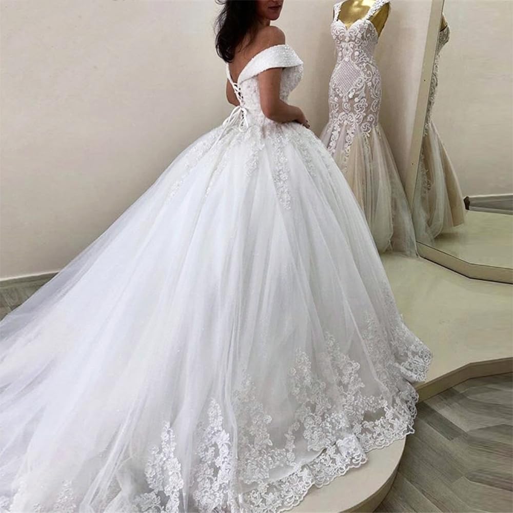 Robe de mariée Princesse Longue Perles de Dentelle Grande Traine Robe de mariée BA-OF0811