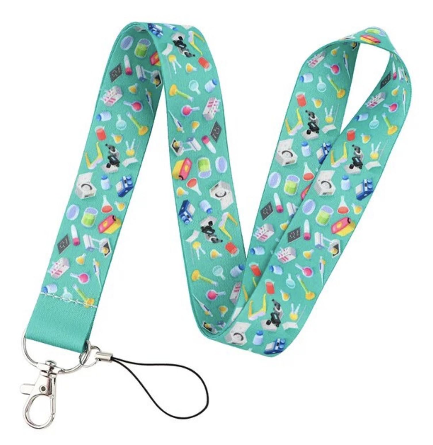 Chemistry Chemical Lab Laboratory Equipment Microscope Beakers Science Scientific Doctor Hospital Medical Vaccine Medicine Research 17.7" Neck Lanyard Keychain Holder ID Badge Mobile Phone Pin Strap
