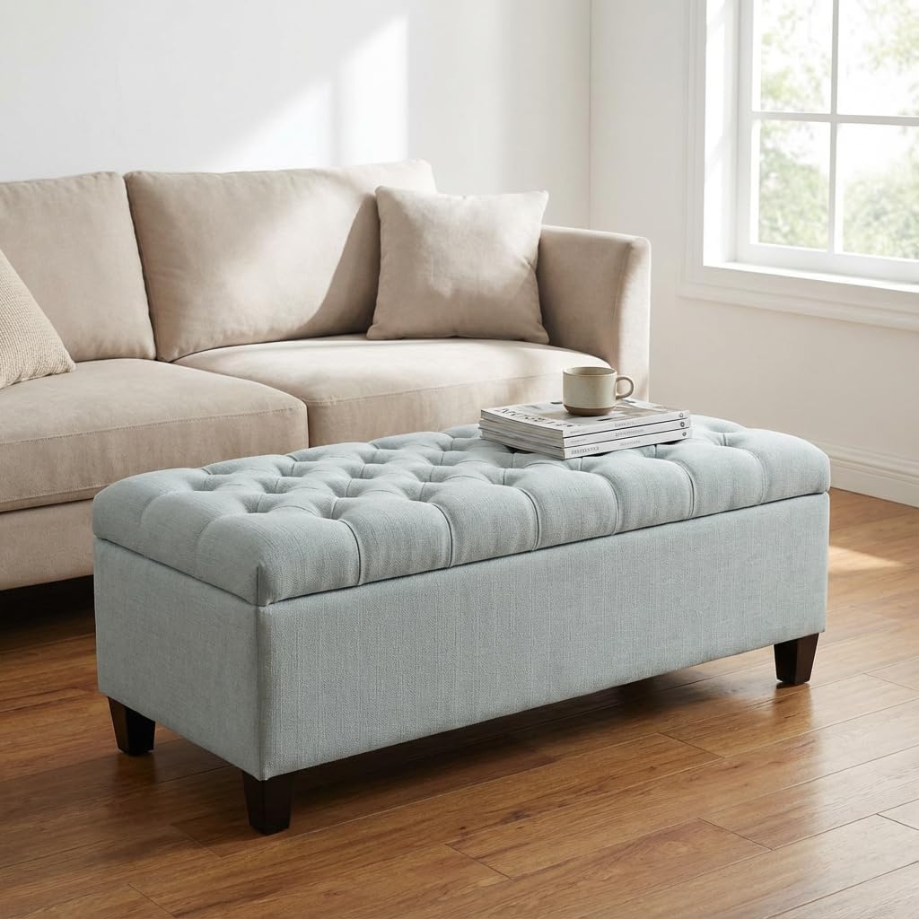 60.2" Storage Ottoman Bench for Bedroom Bed End,Brown PU Leather Bench with Seating,Button Tufted Ottomans with Storage for Living Room,Bedside,Entryway (Brown, 60.2")