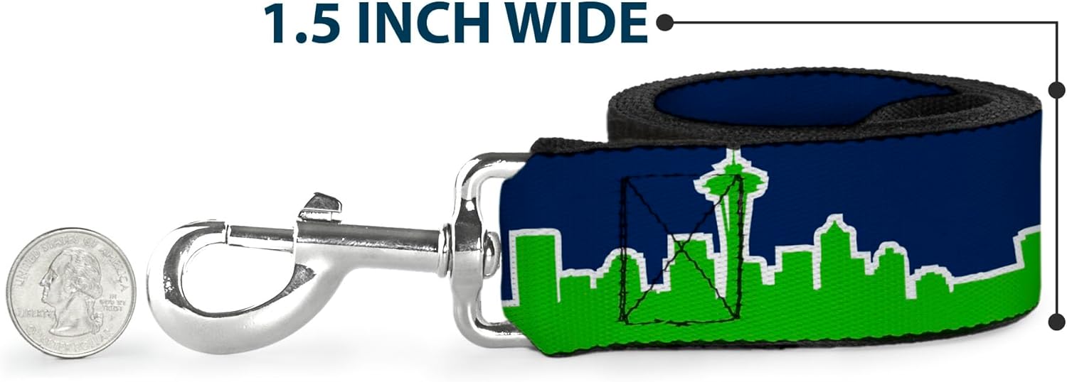 Dog Leash Seattle Skyline Navy Bright Green 6 Feet Long 1.0 Inch Wide
