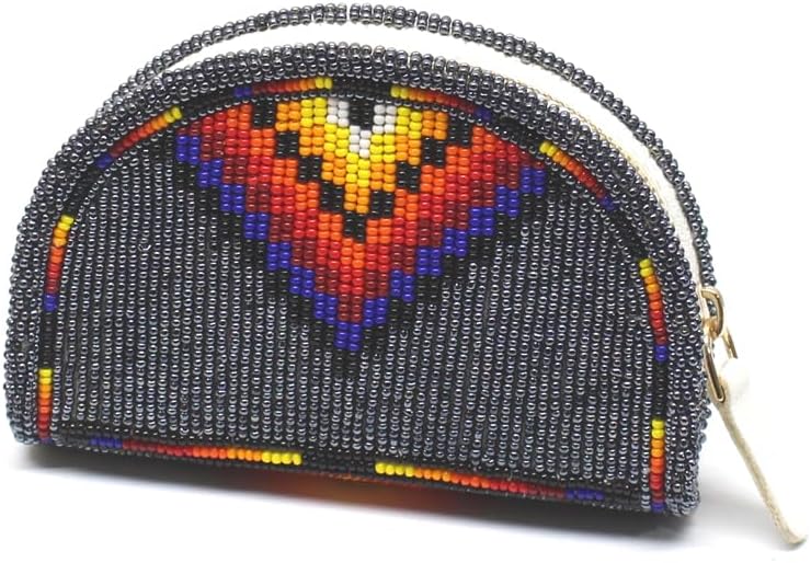 Lavivia Handmade Beaded Coin Purse, Native American Style Beaded Coin Pouch, Colorful Czech Seed Beads Coin Bag, Small Wallets for her, Birthday, Graduatiaon Gifts. Grey