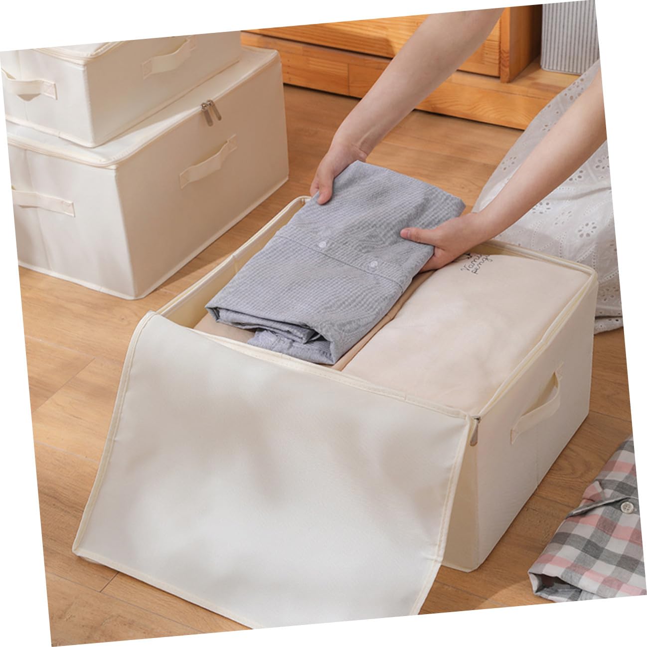 Scatola Portaoggetti Pieghevole Grande in Tessuto Oxford con Cerniera Contenitore Organizer per Vestiti e Giocattoli Capiente e Facile da Riporre