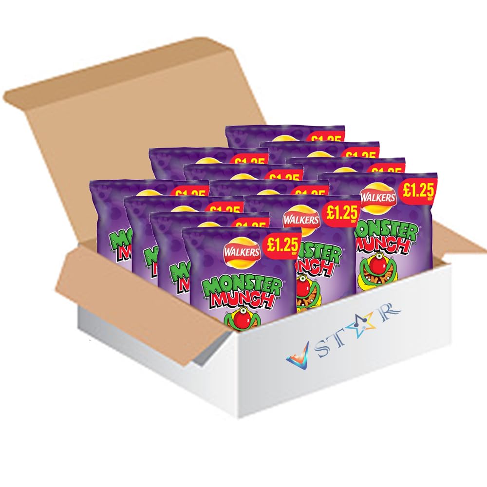 Wallkers Monster Munch Pickled Onion, Sweet & Spicy & Roast Beef Snacks Crisps PMP 72g (18, Pickled Onion Snacks)