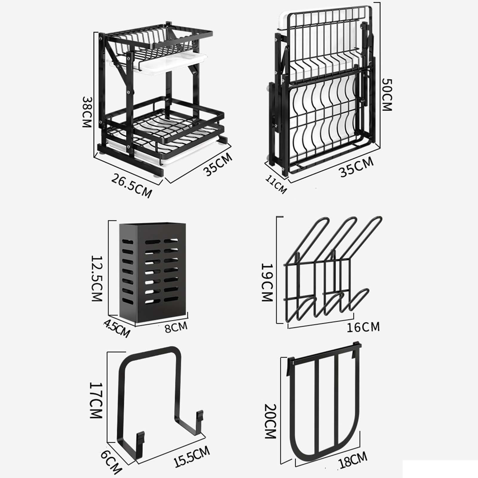 Scolapiatti Scolapiatti Scolapiatti Scolapiatti sopralavello Scolapiatti con vaschetta raccogligocce 2 Ripiani Metallo con portaposate Acciaio Inox Scolapiatti Pieghevole (Nero 35x