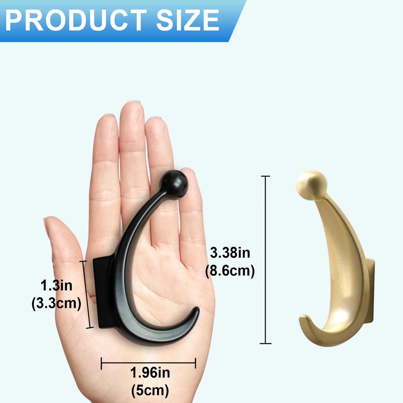 Yundoza Door Hooks Screw in, 2 Pack Metal Bathroom Towel Hook for Coat Robe Keys Clothes Bags(Brushed Gold) - Image 2
