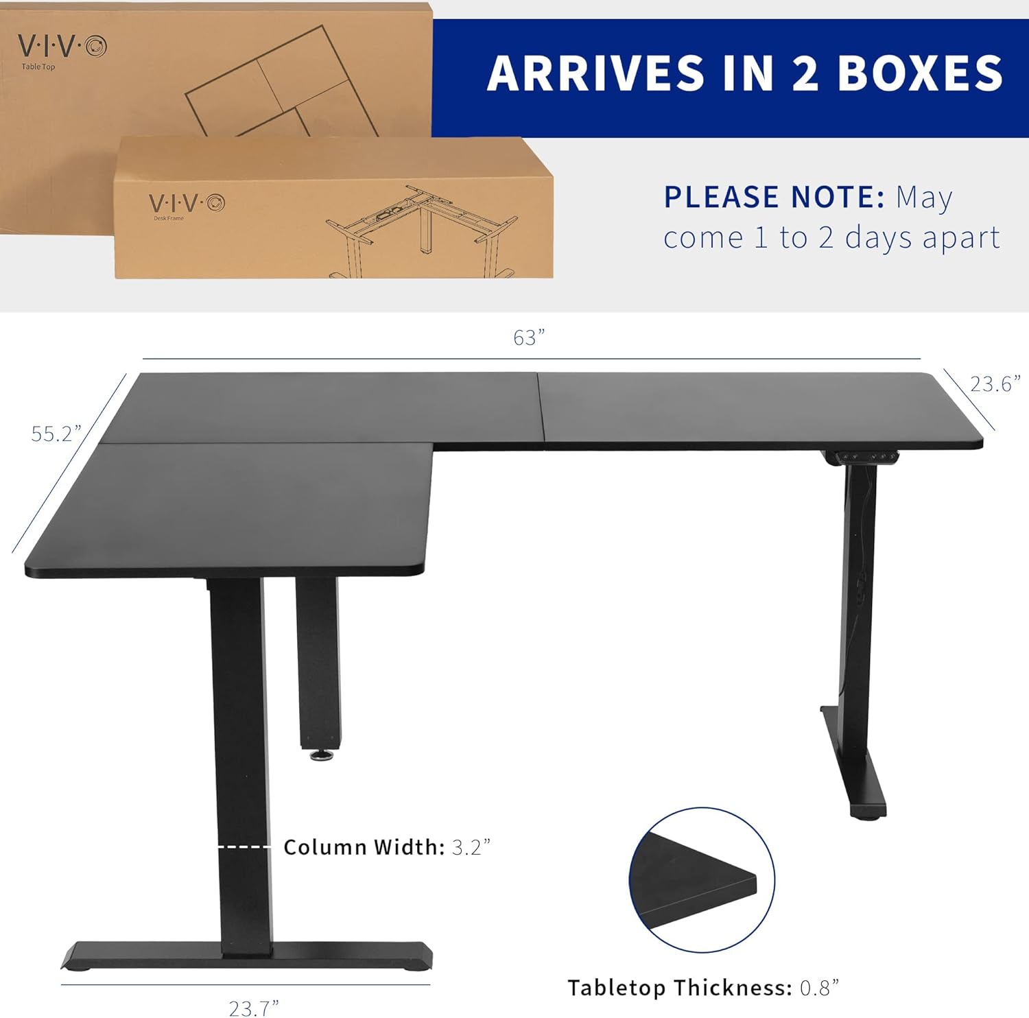 VIVO Electric Height Adjustable 63 x 55 inch Corner Stand Up Desk, Black 3 Part Table Top, Black Frame, L-Shaped Standing Workstation, DESK-E3CTB : Office Products